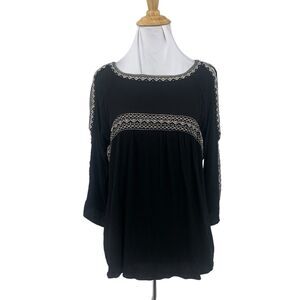 Miss Me Cold Shoulder Top Womens S Small Boho Embroidered 3/4 Sleeves Blouse